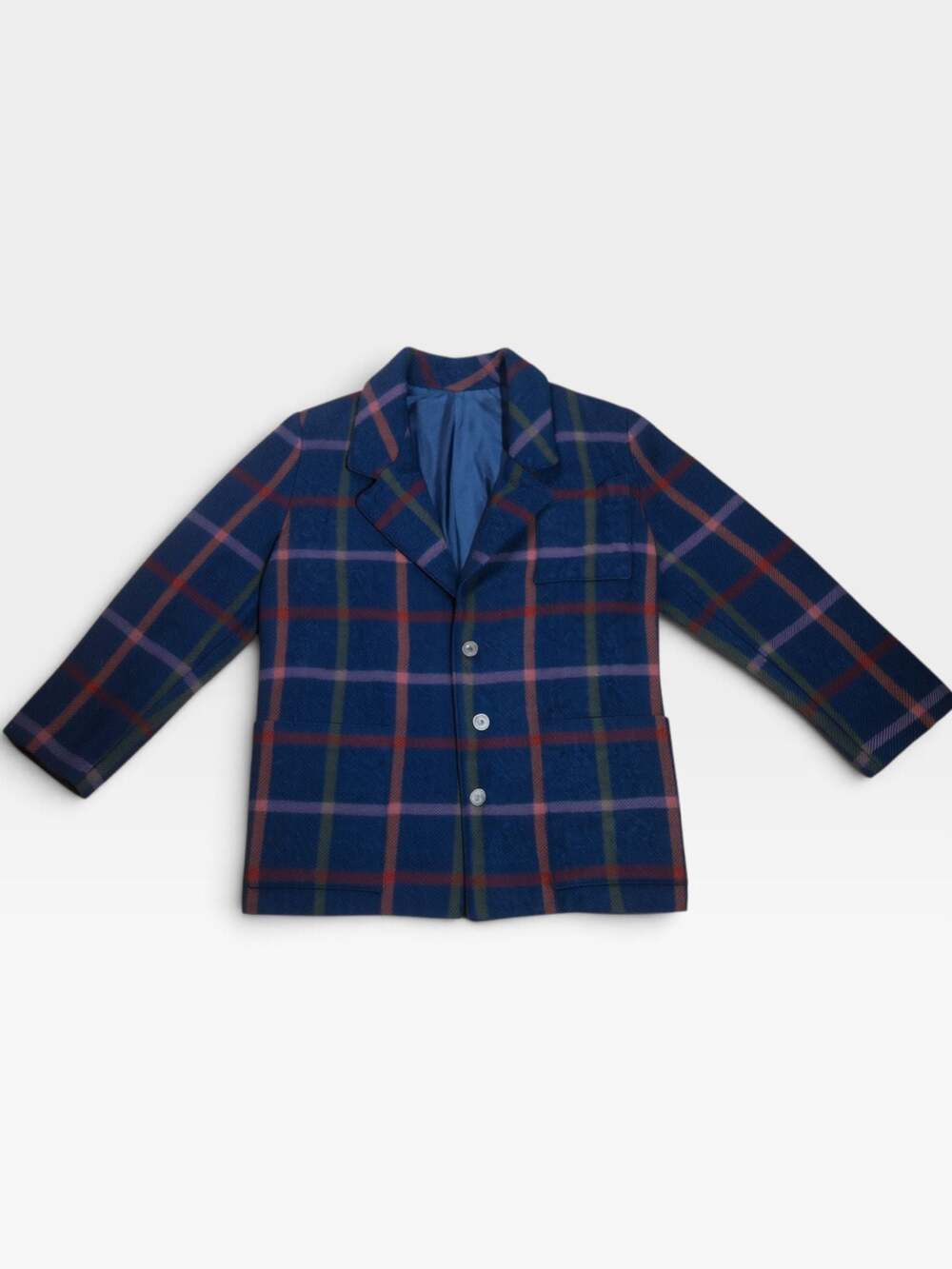 Vintage Blue Plaid Wool Blazer Sport Coat